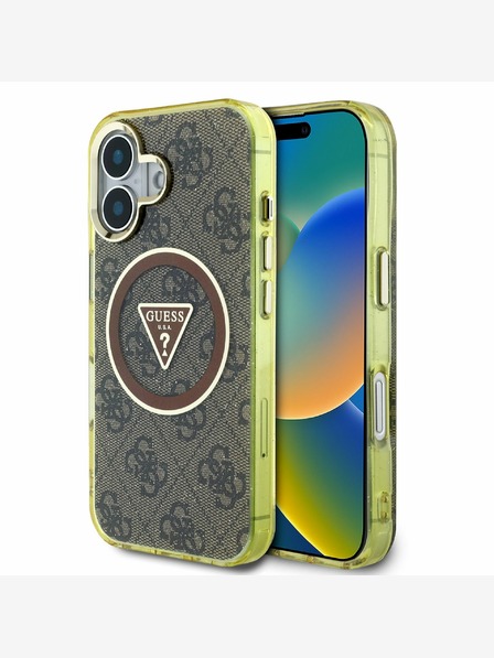 Guess Guess IML 4G csillogó és háromszög alakú logóval ellátott MagSafe hátlap iPhone 16-hoz Barna