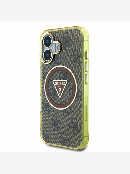 Guess Guess IML 4G csillogó és háromszög alakú logóval ellátott MagSafe hátlap iPhone 16-hoz Barna