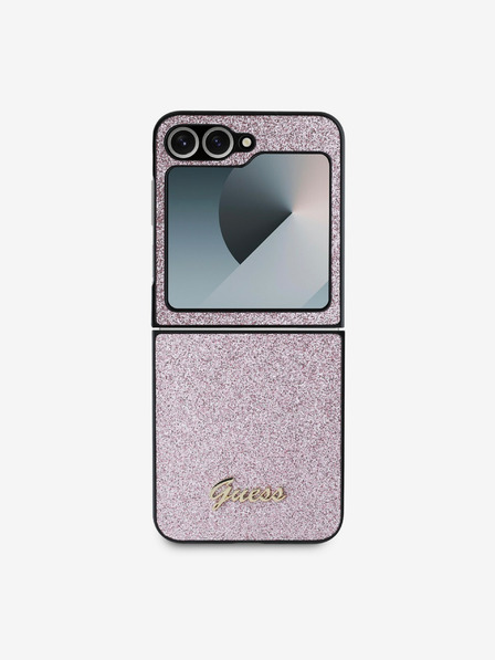 Guess Guess PC/TPU csillámpelyhek fém logós hátlap a Samsung Galaxy Z Flip 6 rózsaszínű készülékhez