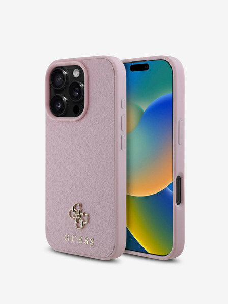 Guess Guess PU szemcsés 4G kis fém logós MagSafe hátlap iPhone 16 Pro Max készülékhez Rózsaszínű
