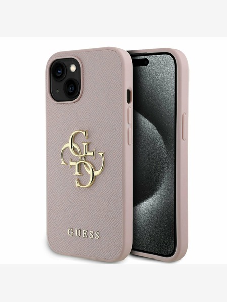 Guess Guess PU szemcsés 4G fém logós hátlap iPhone 15 rózsaszínhez