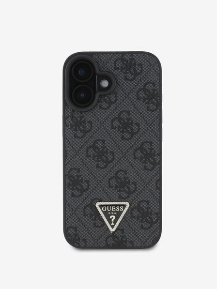 Guess Guess PU PU 4G Strass háromszög fém logós hátsó borító iPhone 16-hoz Fekete Fekete