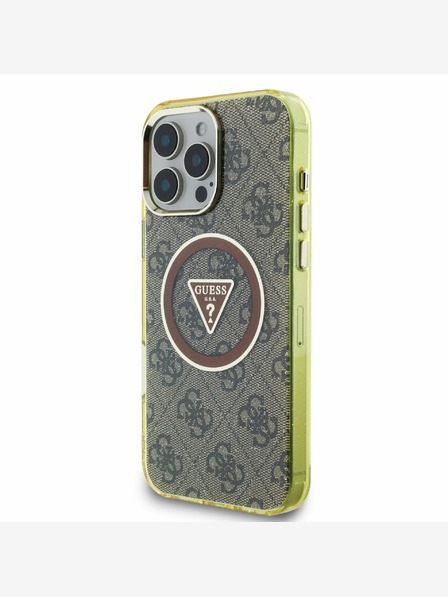 Guess Guess IML 4G csillogó és háromszög logóval ellátott MagSafe hátlap iPhone 16 Pro Max készülékhez Barna