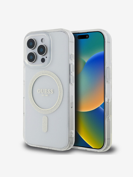 Guess Guess IML csillogó gyűrű MagSafe hátlap iPhone 16 Pro Max Max-hoz Átlátszó