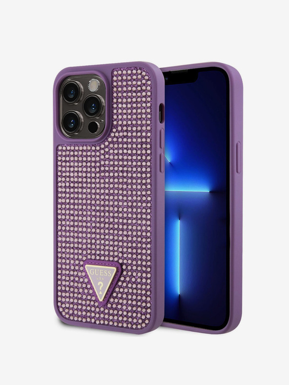 Guess Rhinestones Triangle Metal Logo Kryt pro iPhone 15 Pro Max Purple Telefontok Lila akciós termékkép 1