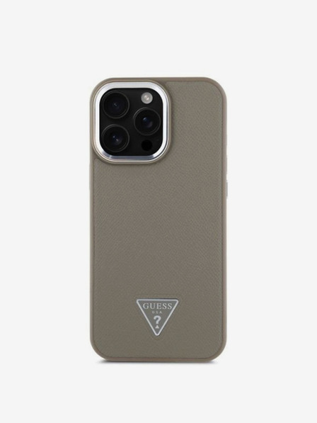 Guess Guess PU szemcsés háromszög logós hátlap az iPhone 16 Pro Max készülékhez Barna