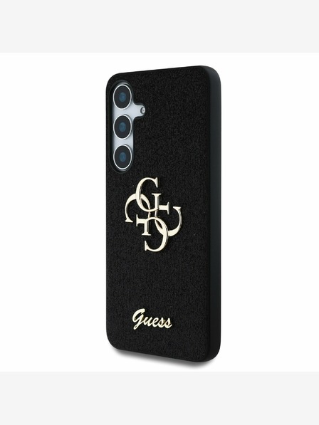 Guess Guess PU fix csillámos 4G fém logós hátlap a Samsung Galaxy S25 készülékhez Fekete