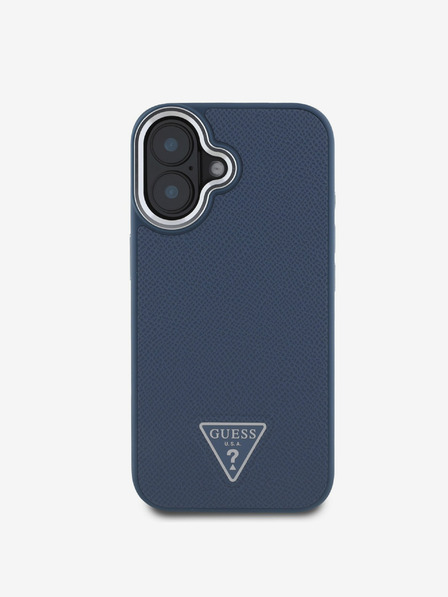 Guess Guess PU szemcsés háromszög logós hátsó borító iPhone 16-hoz Kék