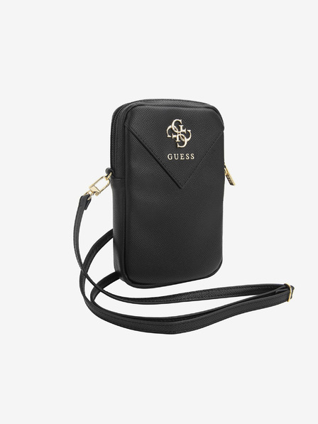 Guess Guess PU szemcsés 4G fém logós telefontáska cipzárral Fekete