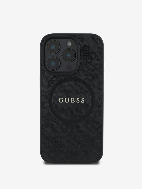 Guess Saffiano Peony Stamp MagSafe Zadní Kryt pro iPhone 16 Pro Black Telefontok Lila termék 2. képe