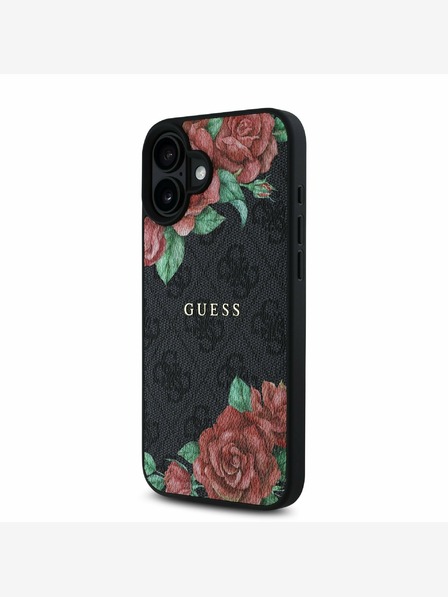 Guess Guess PU bőr 4G rózsák MagSafe hátlap iPhone 16-hoz Fekete