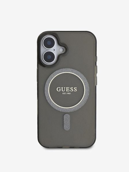 Guess Guess IML csillogó gyűrűs MagSafe hátlap iPhone 16 készülékhez Fekete