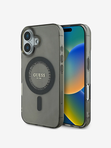 Guess Guess IML strasszos gyűrűs MagSafe hátlap iPhone 16-hoz Fekete