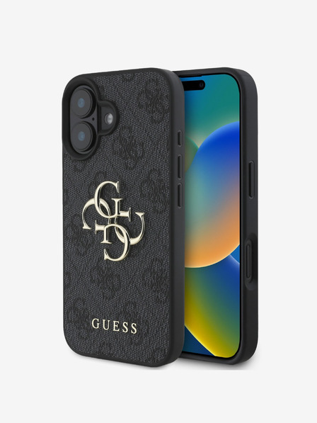 Guess Guess PU 4G fém logós hátlap iPhone 16 Plus-hoz Szürke