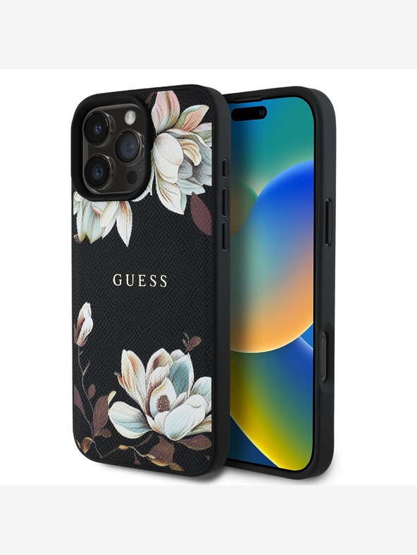 Guess PU Grained Magnolia MagSafe Zadní Kryt pro iPhone 16 Pro Max Black Telefontok Lila akciós termékkép 1