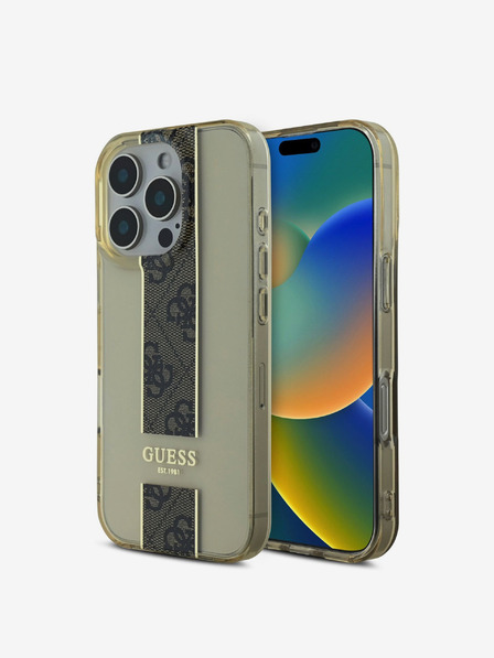 Guess Guess IML középső 4G csíkos hátlap iPhone 16 Pro készülékhez Barna