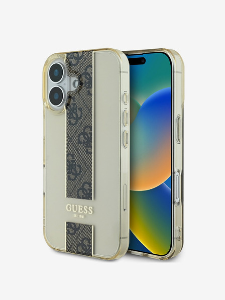 Guess Guess IML Middle 4G csíkos csíkos hátlapi borító iPhone 16 készülékhez Barna