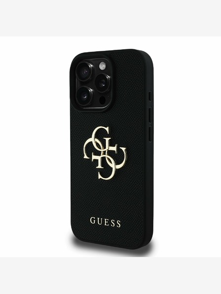 Guess Guess PU szemcsés 4G fém logós hátlap az iPhone 16 Pro Max fekete modellhez