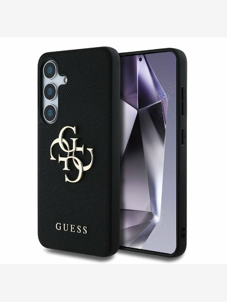 Guess Guess PU szemcsés 4G fém logós hátlap a Samsung Galaxy S25+ készülékhez Fekete