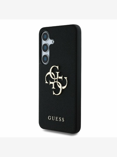 Guess Guess PU szemcsés 4G fém logós hátlap a Samsung Galaxy S25+ készülékhez Fekete
