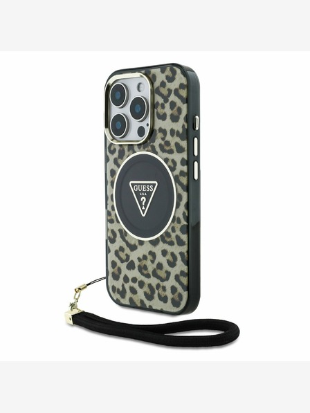 Guess Guess IML Leopárd Leopárd háromszög logós pántos MagSafe hátlapi borító iPhone 16 Pro barna színű készülékhez