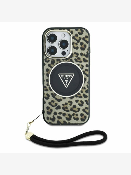 Guess Guess IML Leopárd Leopárd háromszög logós pántos MagSafe hátlapi borító iPhone 16 Pro barna színű készülékhez