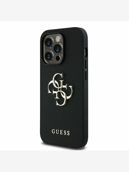 Guess Guess PU szemcsés 4G fém logós hátlapi borító iPhone 14 Pro készülékhez fekete