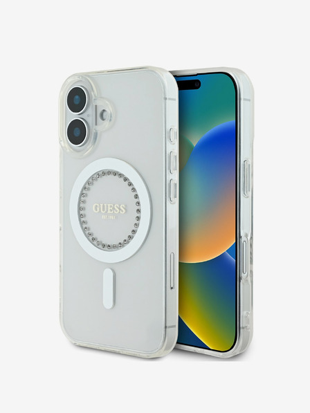 Guess Guess IML strasszos gyűrűs MagSafe hátlap iPhone 16-hoz Fehér