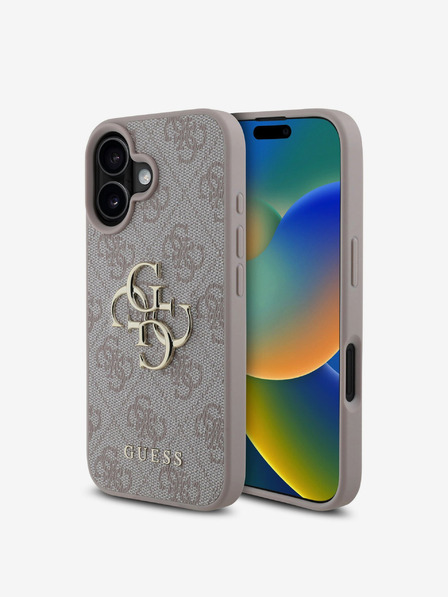 Guess Guess PU 4G fém logós fém hátlap iPhone 16 Plushoz Rózsaszínű