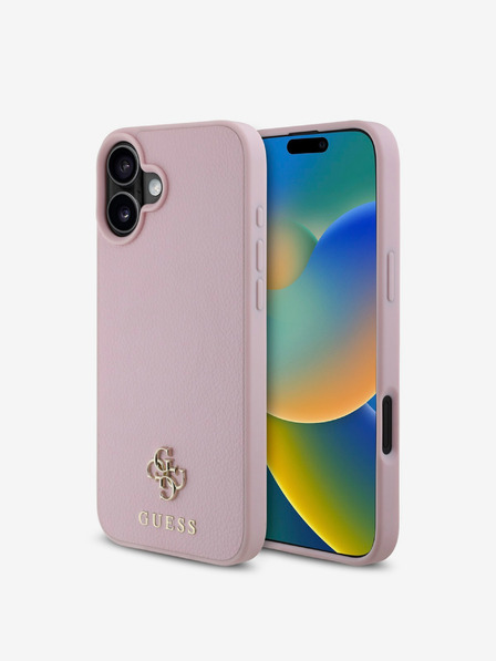 Guess Guess PU PU PU szemcsés 4G kis fém logós MagSafe hátlap iPhone 16 Plushoz Rózsaszínű