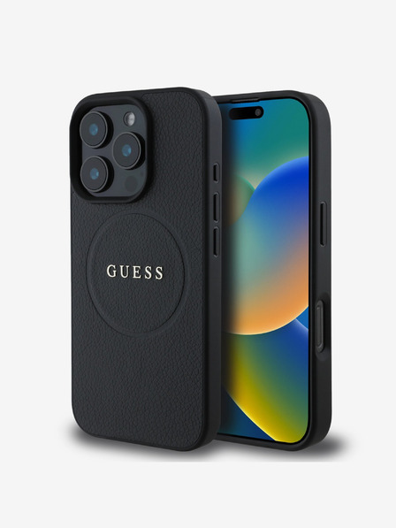 Guess Guess PU szemcsés klasszikus logós MagSafe hátlap iPhone 16 Pro Max készülékhez Fekete