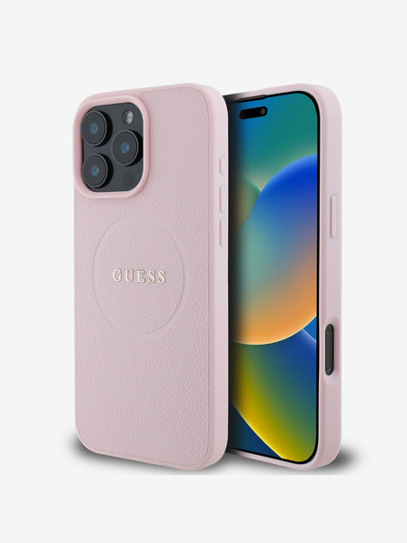 Guess Guess PU szemcsés klasszikus logós MagSafe hátlap iPhone 16 Pro Max készülékhez Rózsaszín