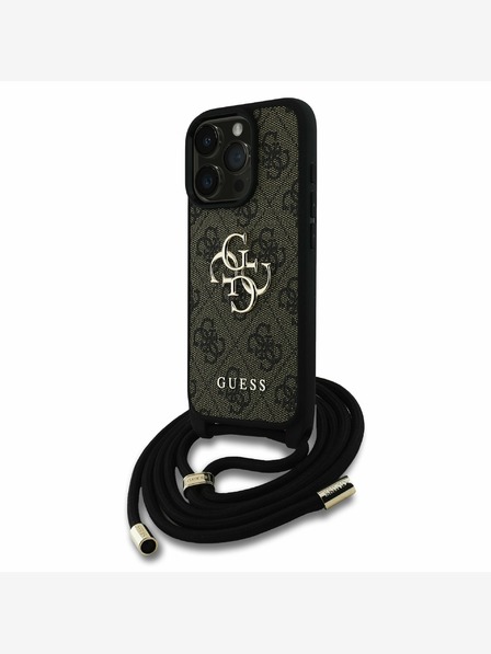Guess Guess PU PU PU 4G fém logós fém pántos hátsó borító iPhone 16 Pro barna Barna