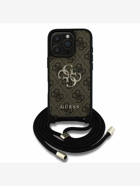 Guess Guess PU PU PU 4G fém logós fém pántos hátsó borító iPhone 16 Pro barna Barna