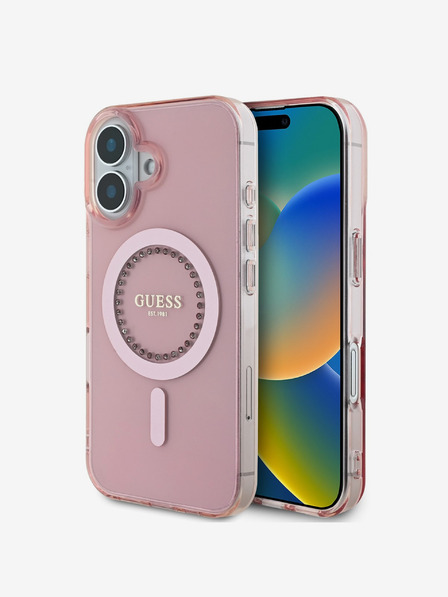 Guess Guess IML strasszos gyűrűs MagSafe hátlapi borító iPhone 16-hoz Rózsaszín