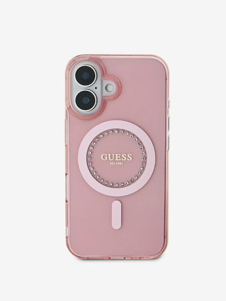 Guess Guess IML strasszos gyűrűs MagSafe hátlapi borító iPhone 16-hoz Rózsaszín