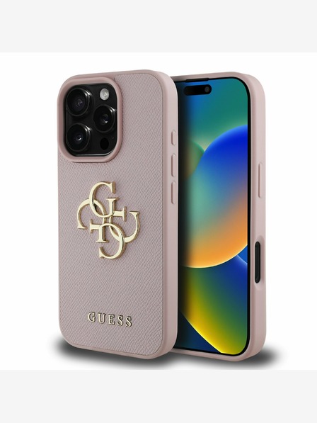 Guess Guess PU szemcsés 4G fém logós hátlap iPhone 16 Pro rózsaszínű iPhone 16 Pro modellhez