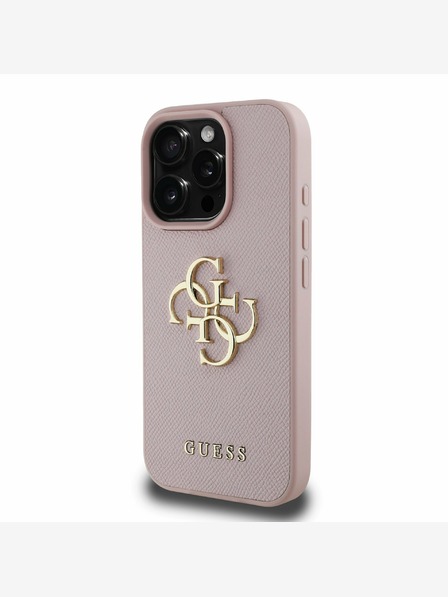 Guess Guess PU szemcsés 4G fém logós hátlap iPhone 16 Pro rózsaszínű iPhone 16 Pro modellhez