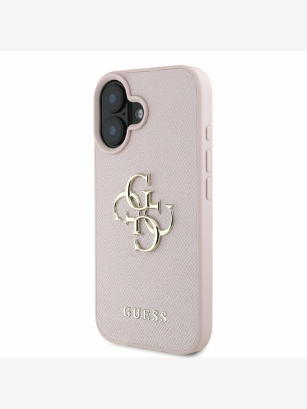 Guess Guess PU szemcsés 4G fém logós hátlap iPhone 16 készülékhez Rózsaszín