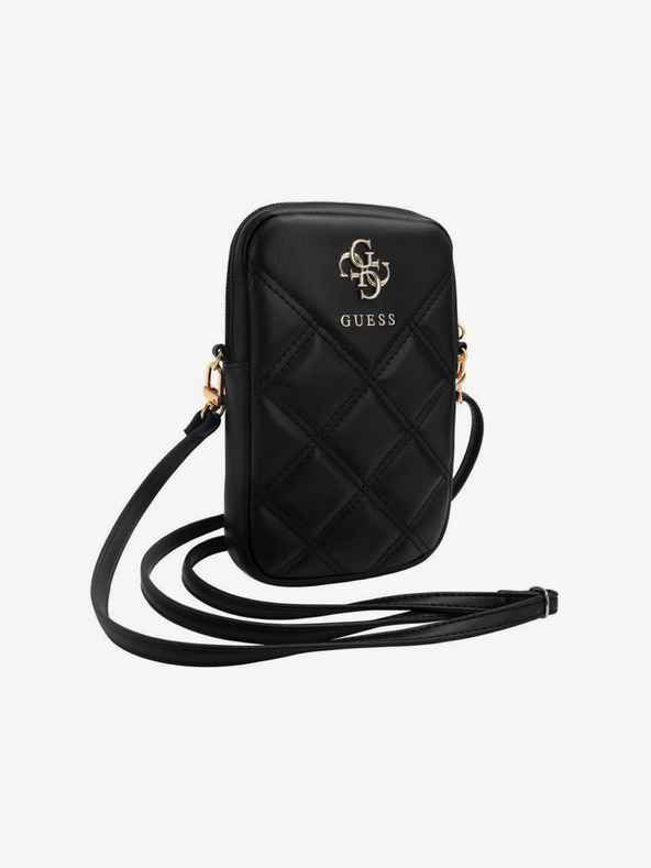 Guess PU Quilted 4G Metal Logo Taška na Telefon se Zipem Black Telefontok Lila akciós termékkép 1