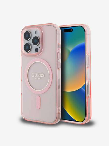 Guess Guess IML csillogó gyűrűs MagSafe hátlap iPhone 16 Pro Max készülékhez Rózsaszín
