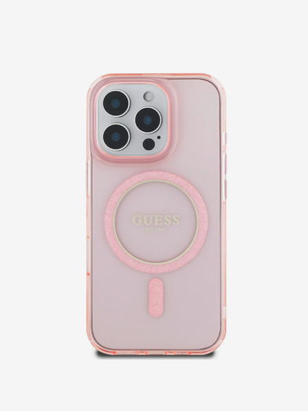 Guess Guess IML csillogó gyűrűs MagSafe hátlap iPhone 16 Pro Max készülékhez Rózsaszín