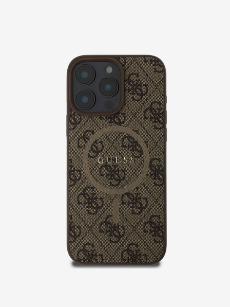 Guess Guess PU bőr 4G színes gyűrűs MagSafe hátlap iPhone 16 Pro készülékhez Barna