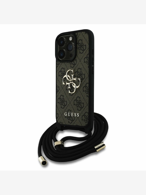 Guess PU 4G Metal Logo Crossbody Popruh Zadní Kryt pro iPhone 15 Pro Brown Telefontok Lila akciós termékkép 1