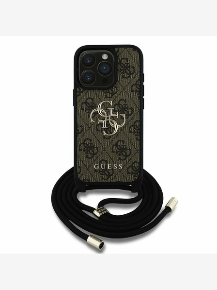 Guess Guess PU 4G fém logós fém testpántos hátsó borító iPhone 15 Pro Brownhoz barna