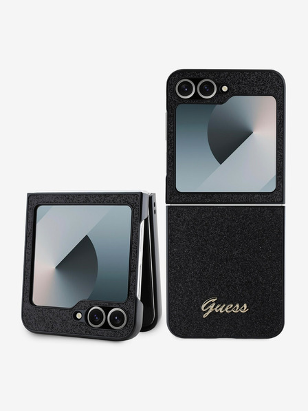 Guess Guess PC/TPU csillámpelyhek fém logós hátlap a Samsung Galaxy Z Flip 6-hoz Samsung Galaxy Z Flip 6 fekete