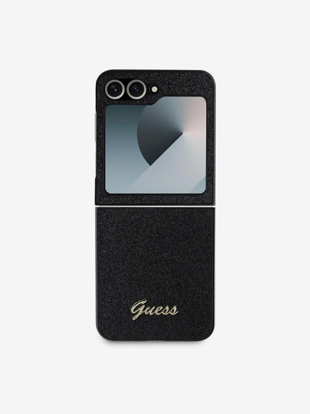 Guess Guess PC/TPU csillámpelyhek fém logós hátlap a Samsung Galaxy Z Flip 6-hoz Samsung Galaxy Z Flip 6 fekete