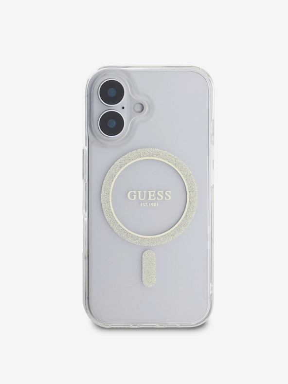 Guess IML Glitter Ring MagSafe Zadní Kryt pro iPhone 16 Plus Transparent Telefontok Lila termék 2. képe