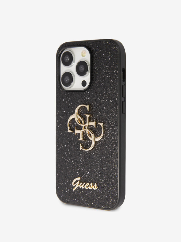 Guess PU Fixed Glitter 4G Metal Logo Zadní Kryt pro iPhone 15 Pro Max Black Telefontok Lila termék 2. képe