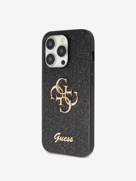 Guess Guess PU fix csillogó 4G fém logós fém hátlap iPhone 15 Pro Max-hoz Fekete